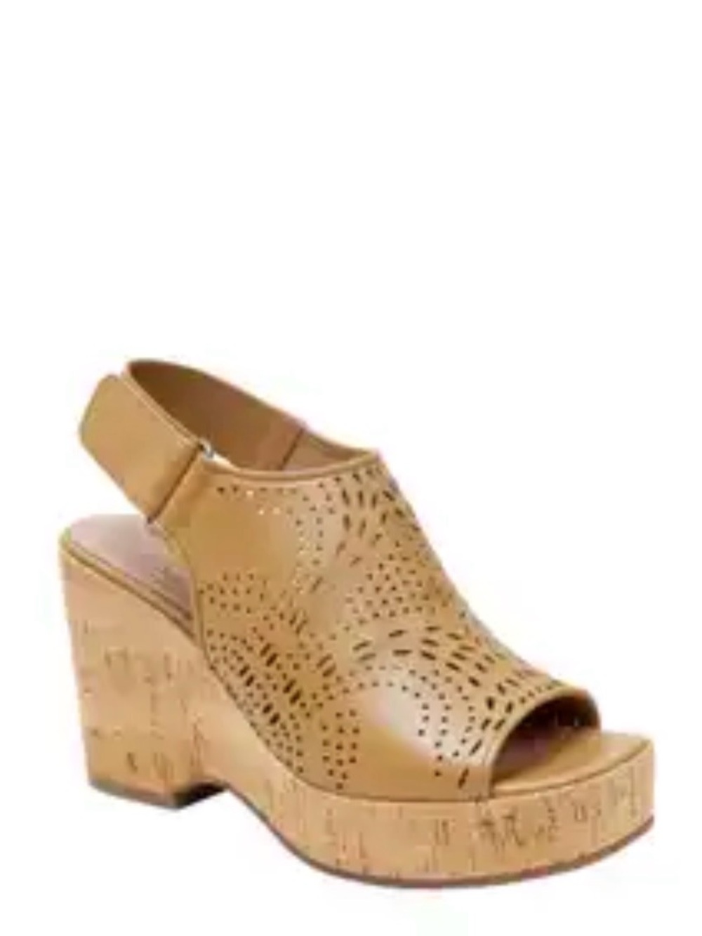 Linea Paolo Cognac Perforated Leather Cork Wedge Size 6